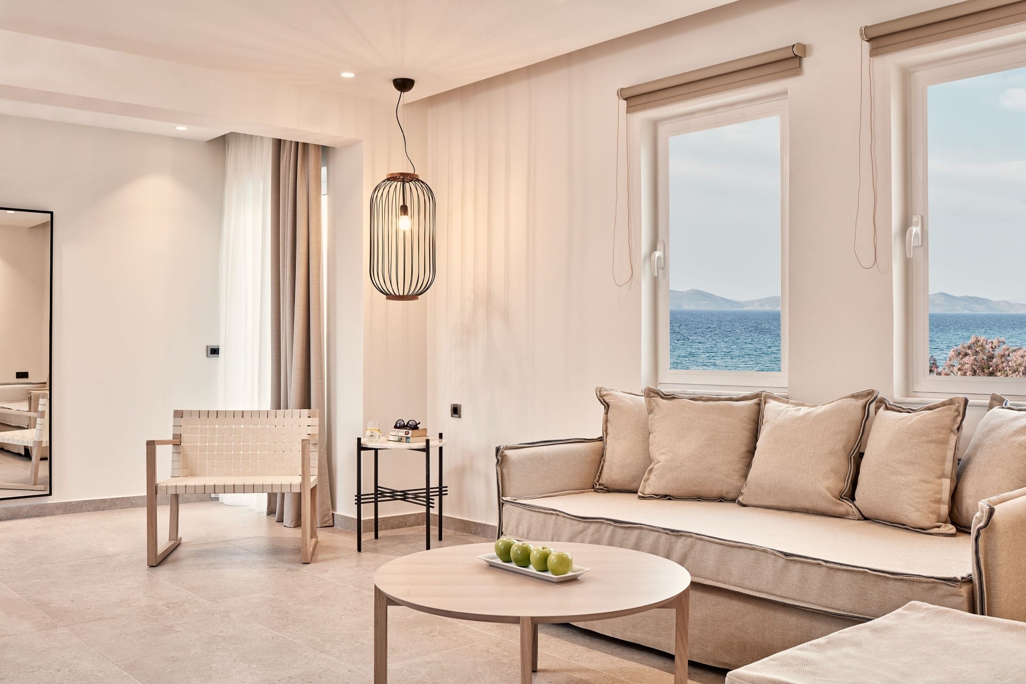 a living room with a couch and a table