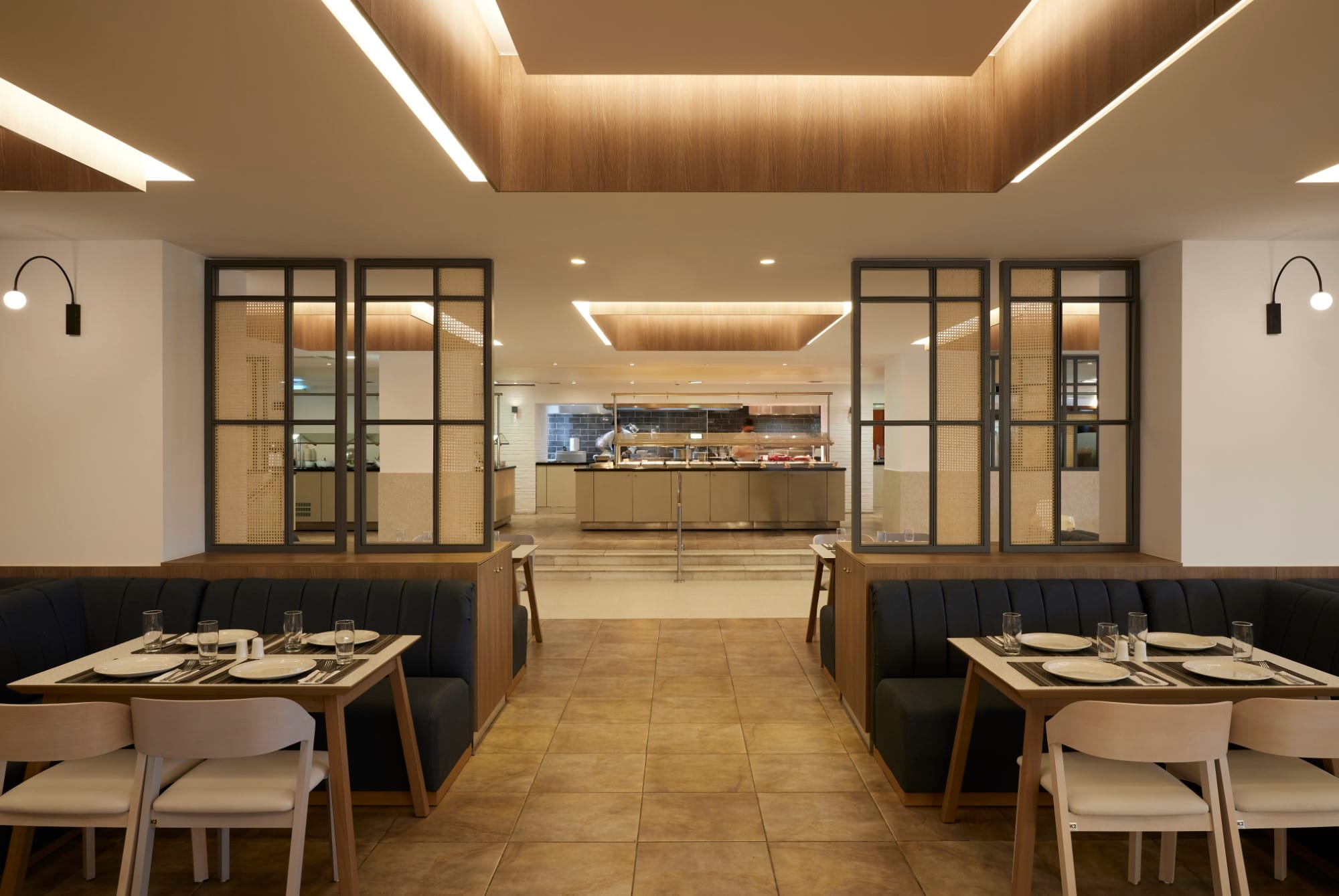 a room with tables and chairs