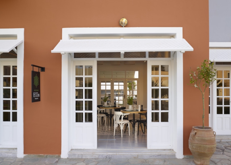 a building with a table and chairs