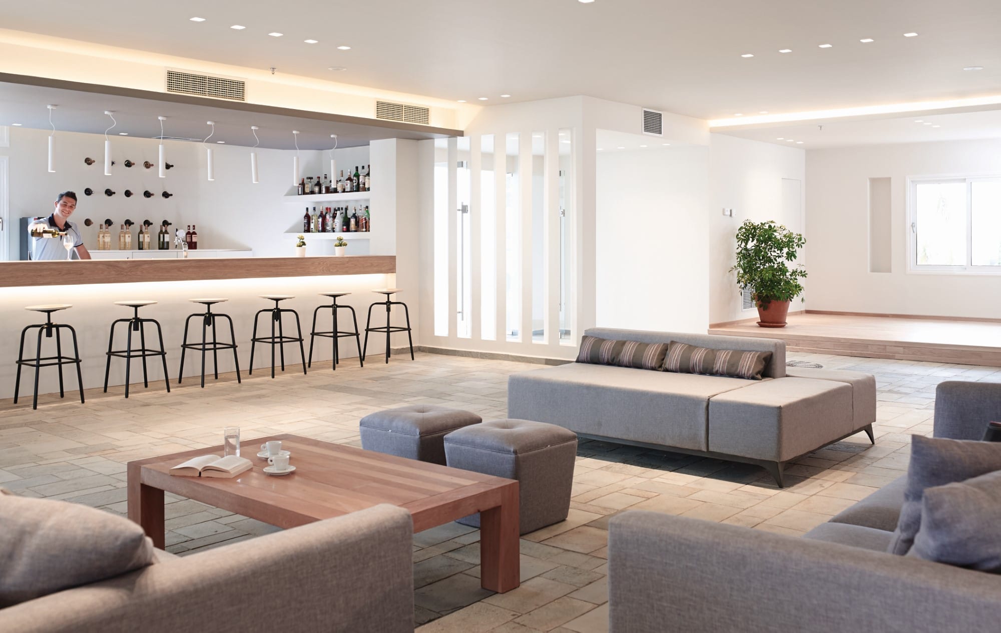 a room with a couch and a table