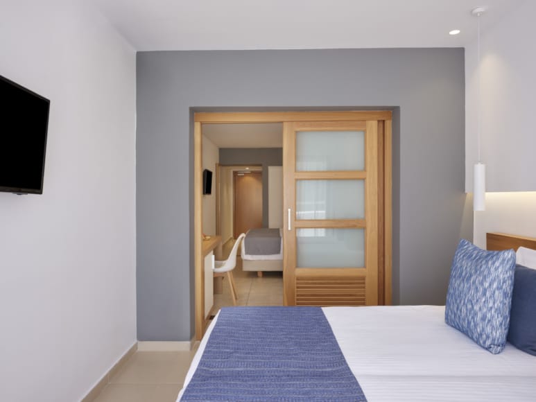 a room with a bed and a table