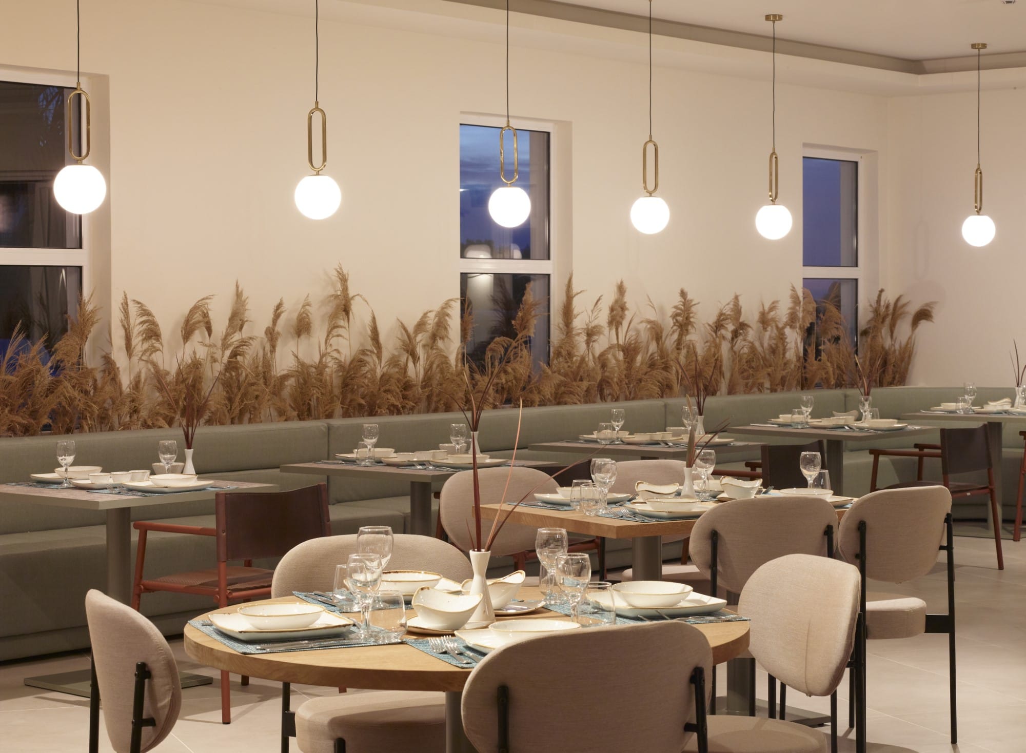 a room with tables and chairs