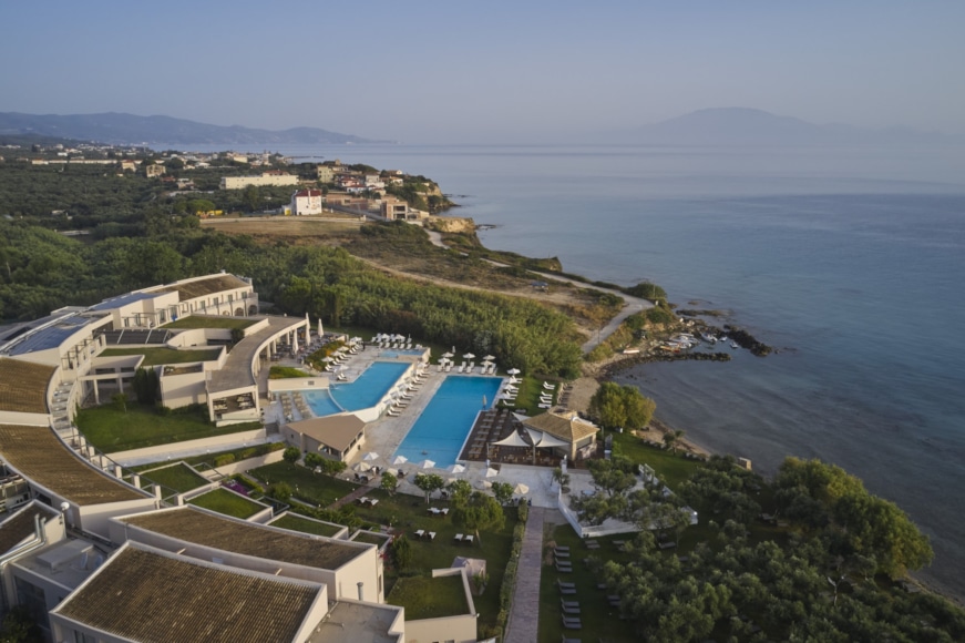 a high angle view of a resort