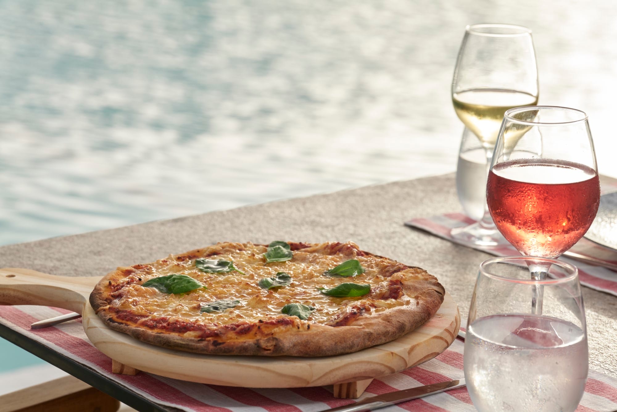 a pizza sits on a plate