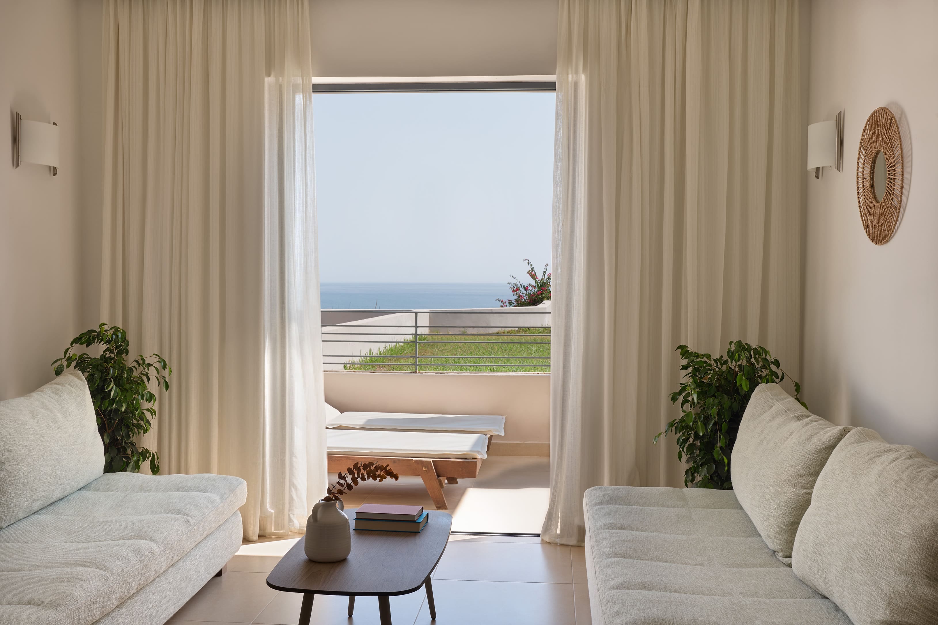 a living room with a large window