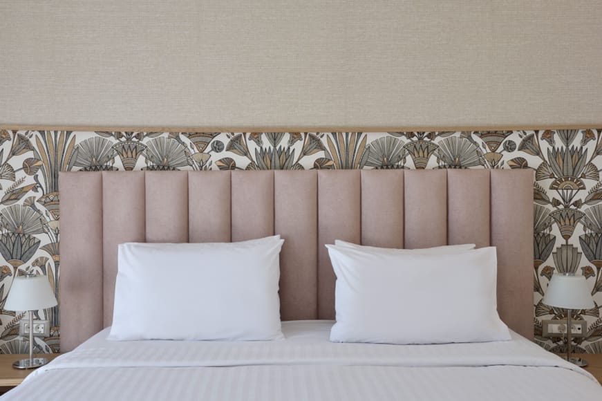 a bed with pillows