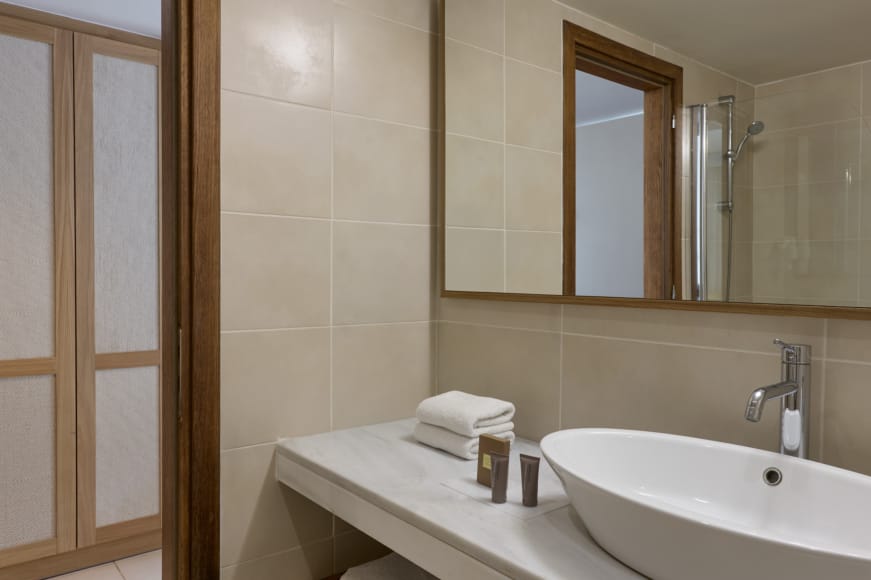 a bathroom with a sink and mirror