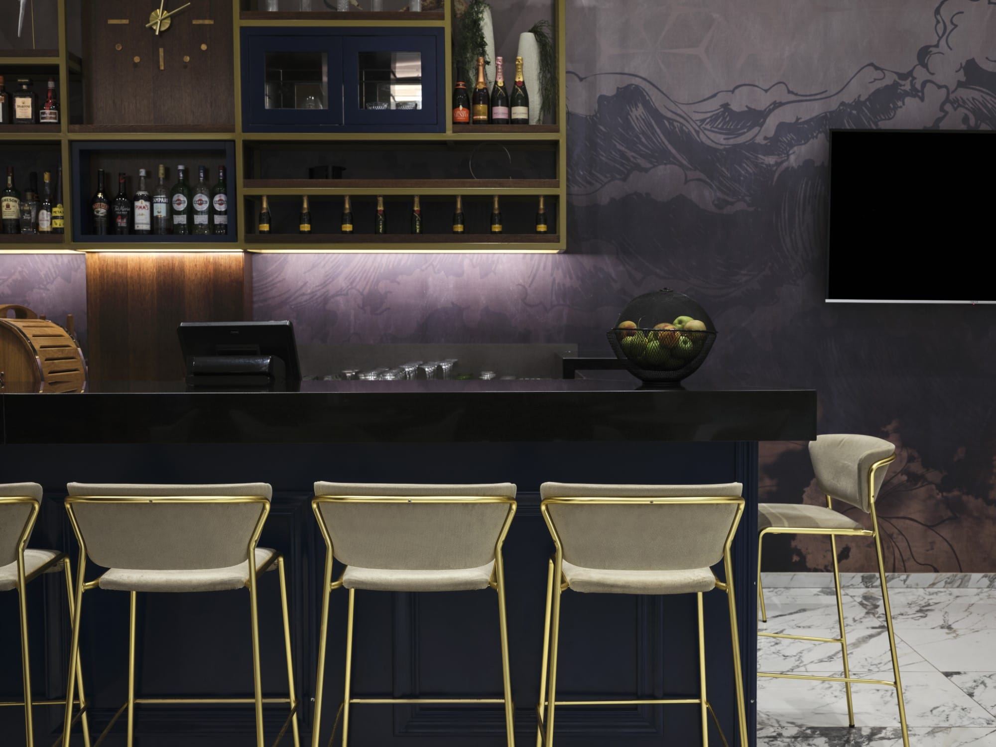 a group of chairs around a table