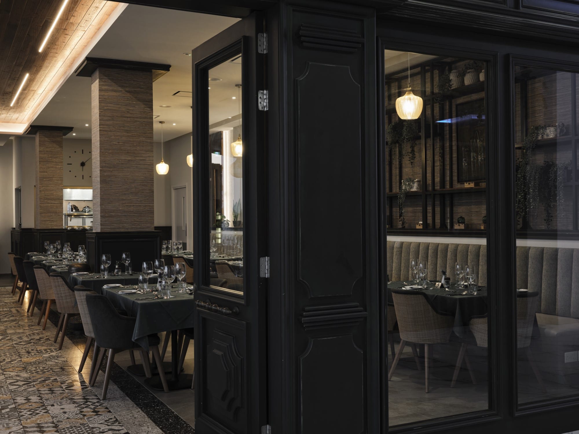 a room with tables and chairs