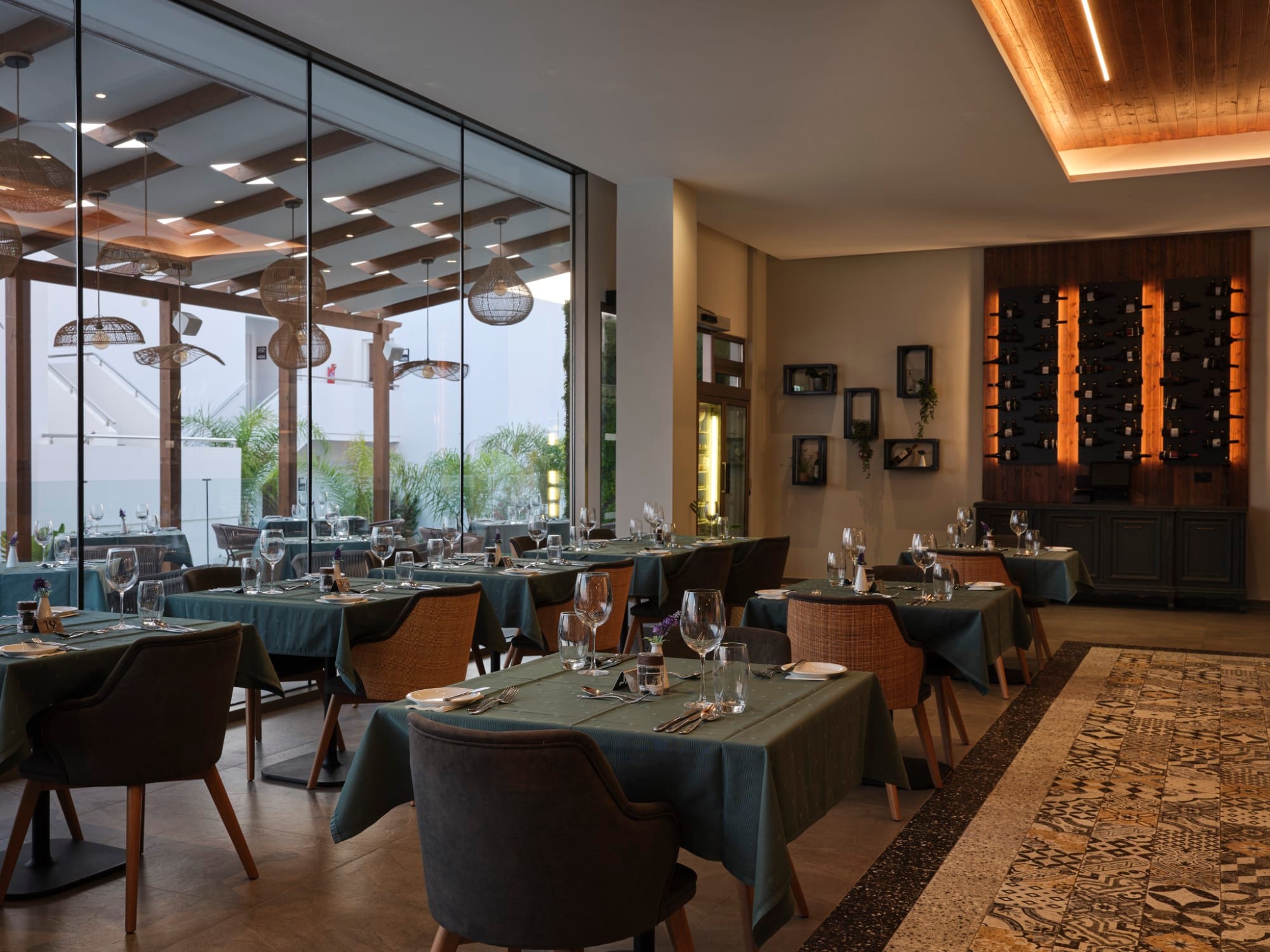 a room with tables and chairs