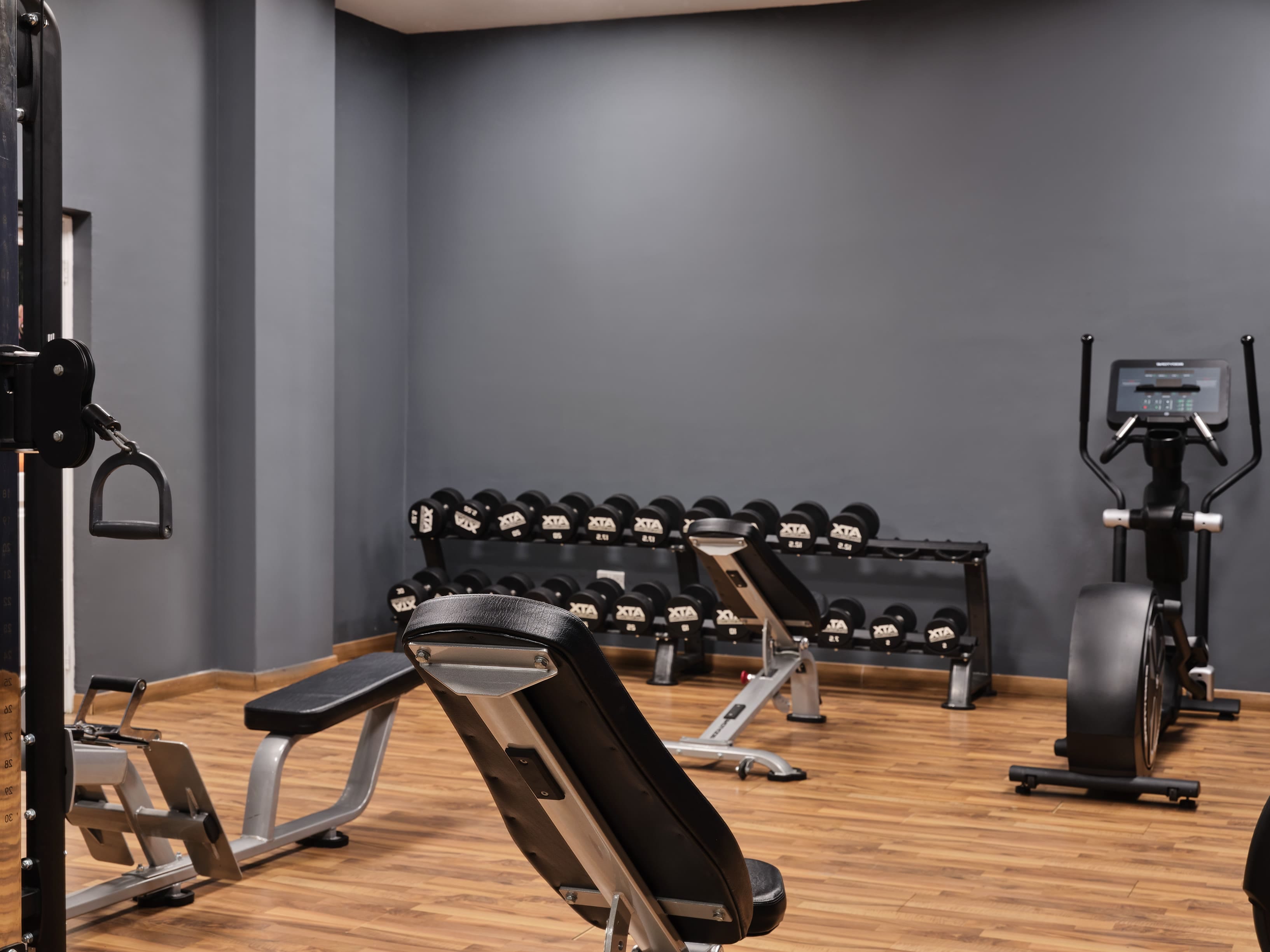a room with exercise equipment