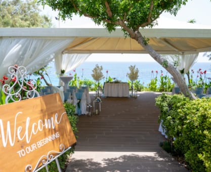 a sign under a canopy