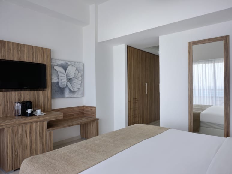 a room with a bed and a tv