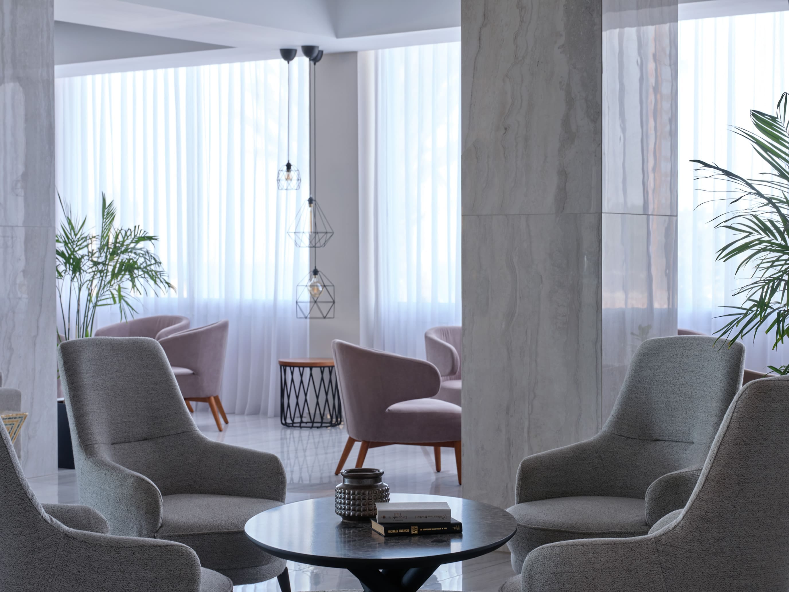 a room with a table and chairs