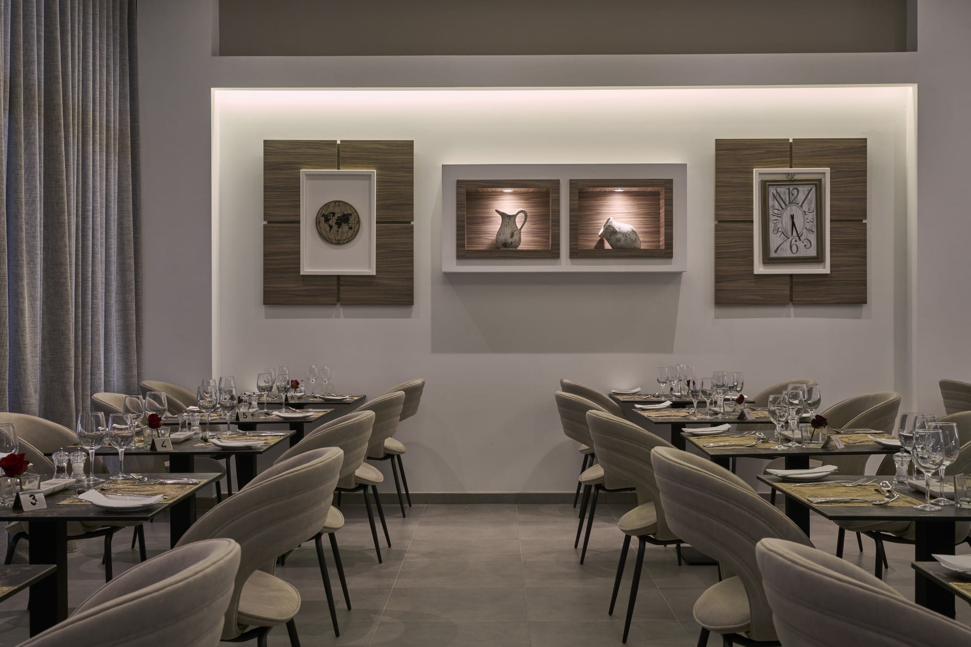 a room with tables and chairs