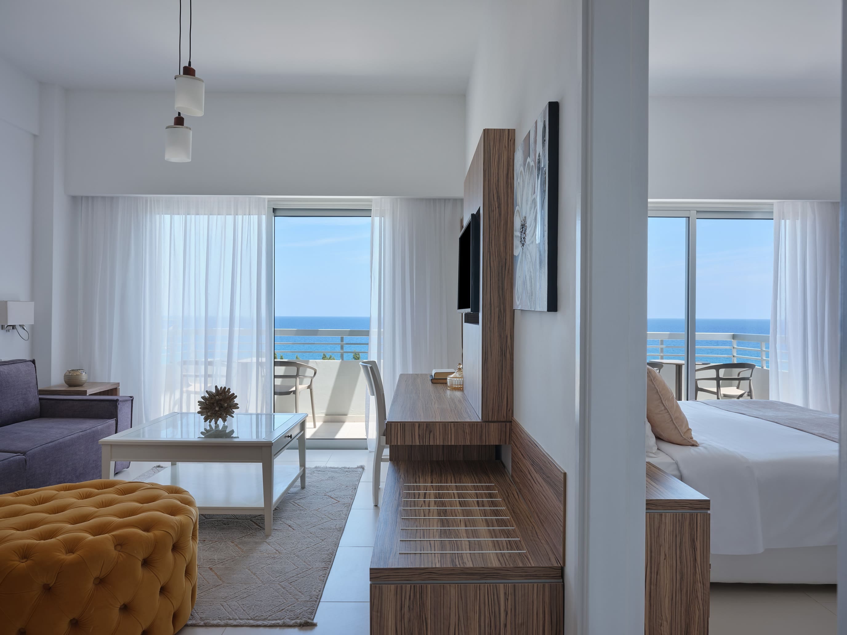 a living room with a large window