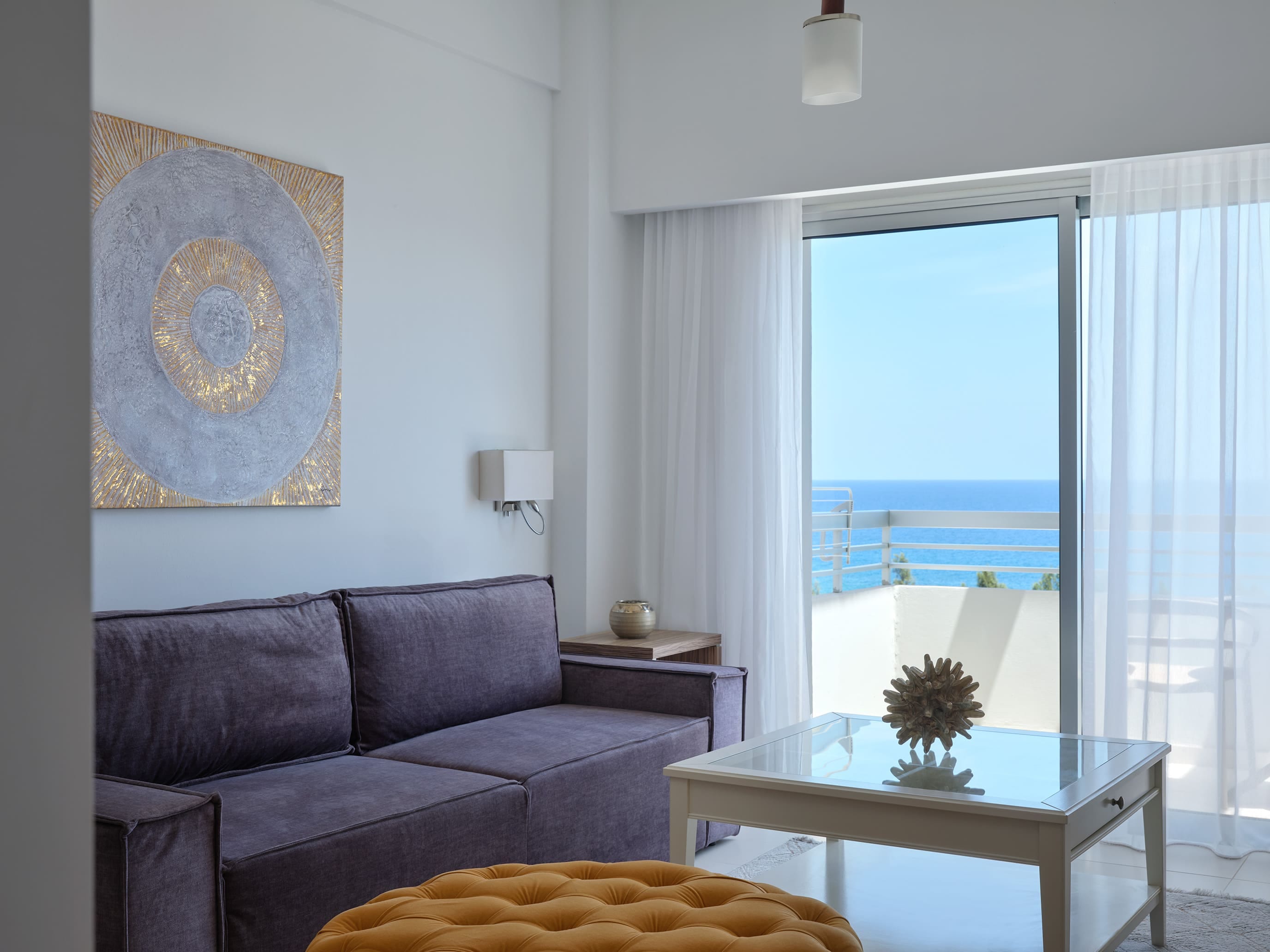 a living room with a large window