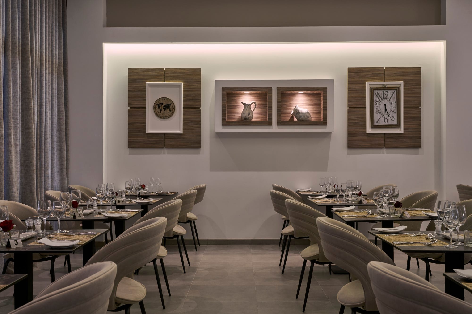 a room with tables and chairs