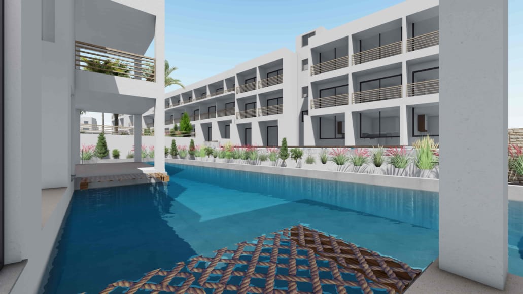 a swimming pool in a building