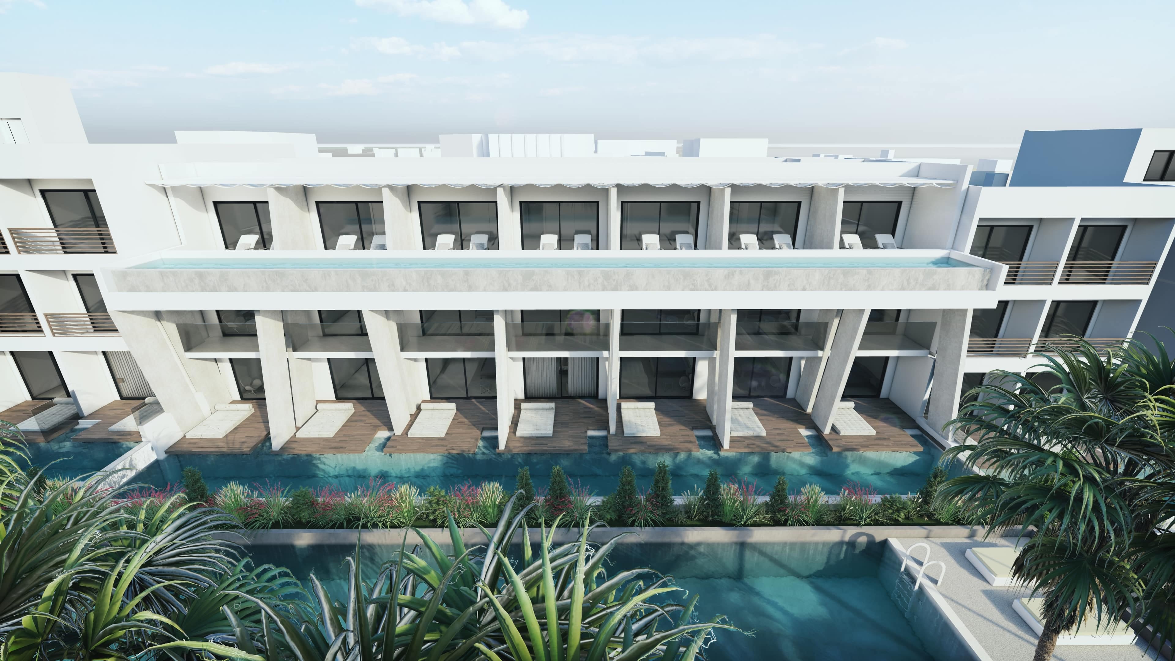 a building with a pool