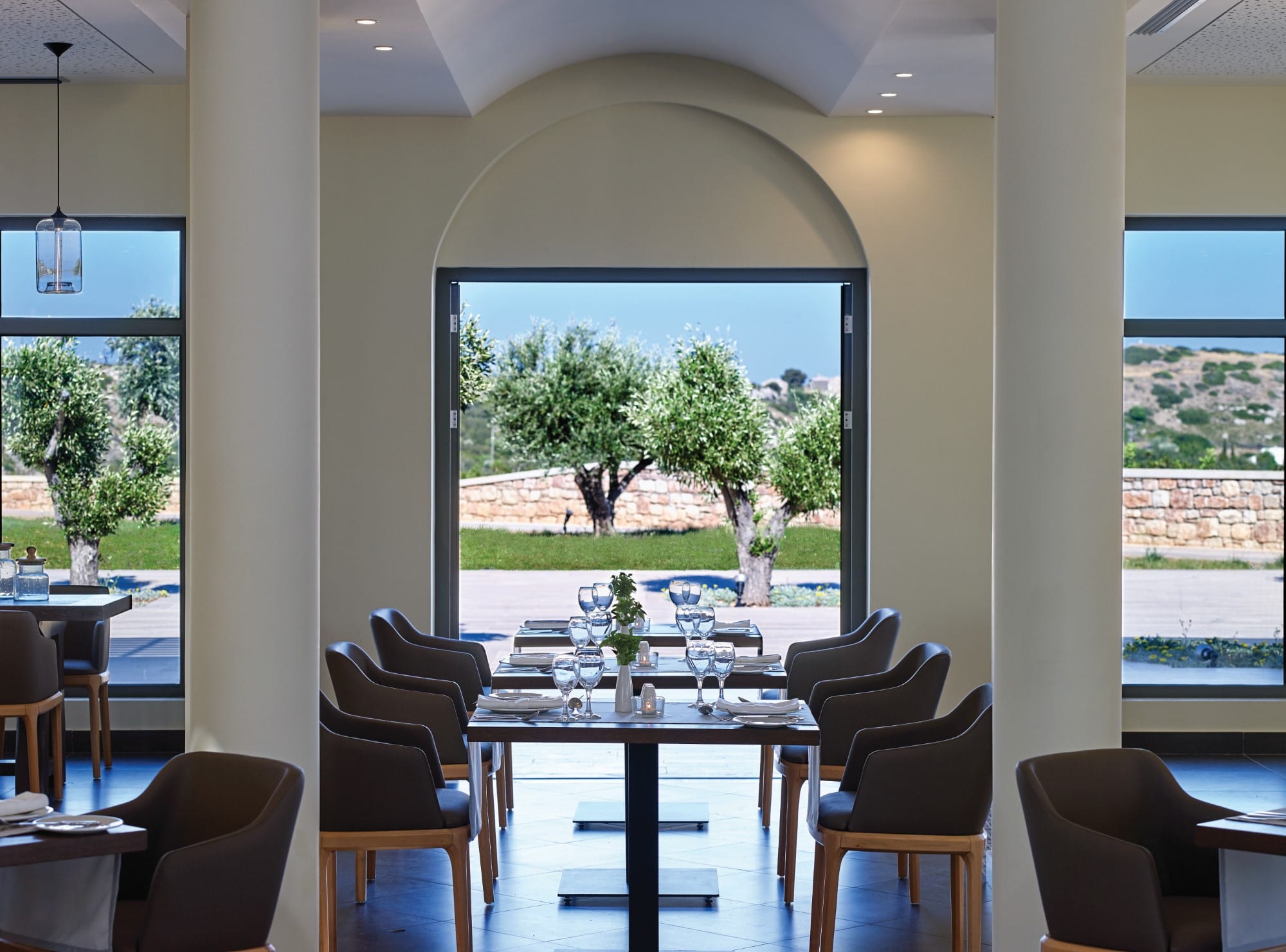 a room with a table and chairs