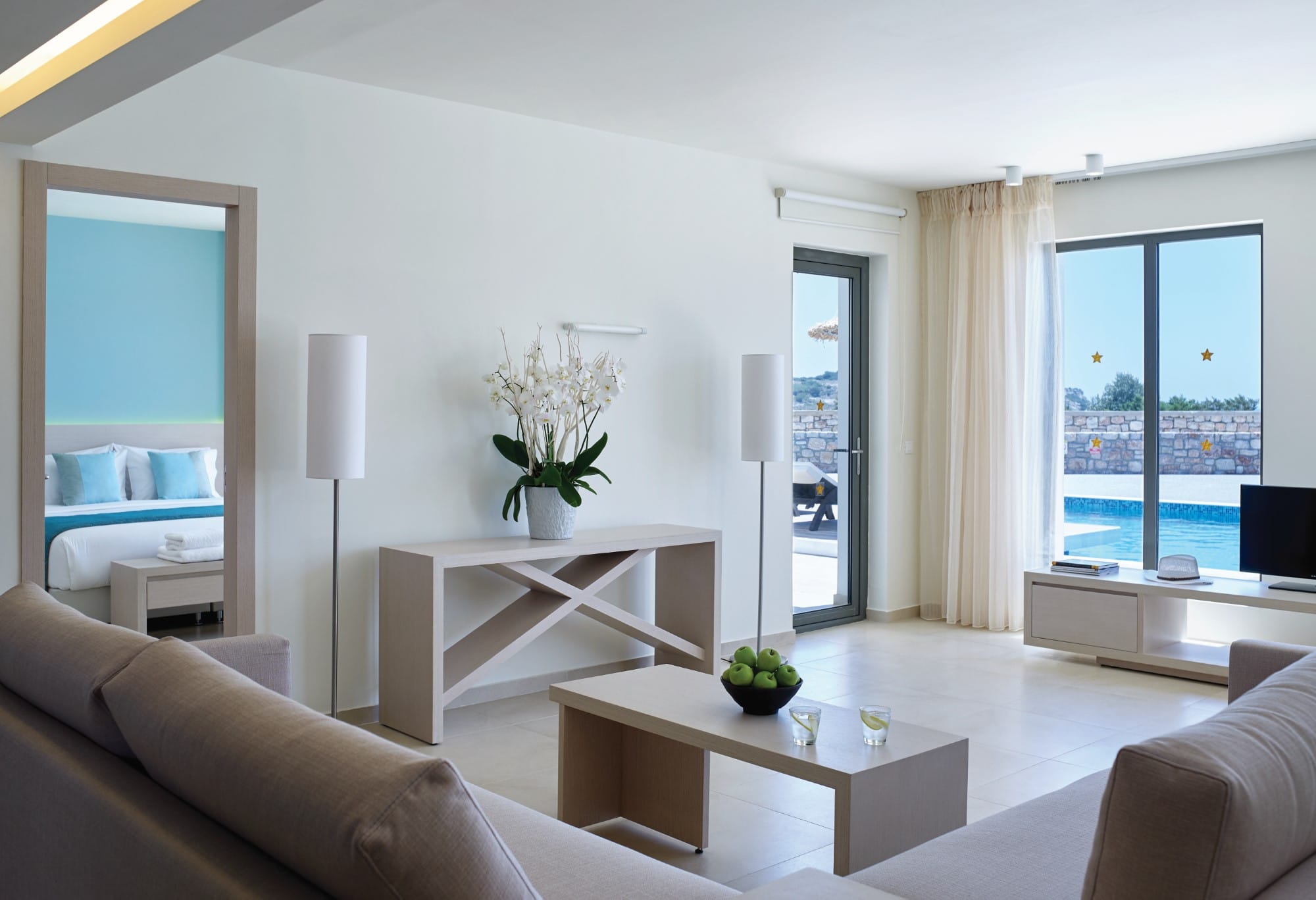 a living room with a large window