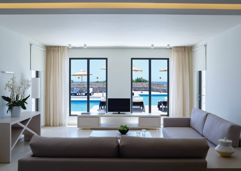 a living room with a large window
