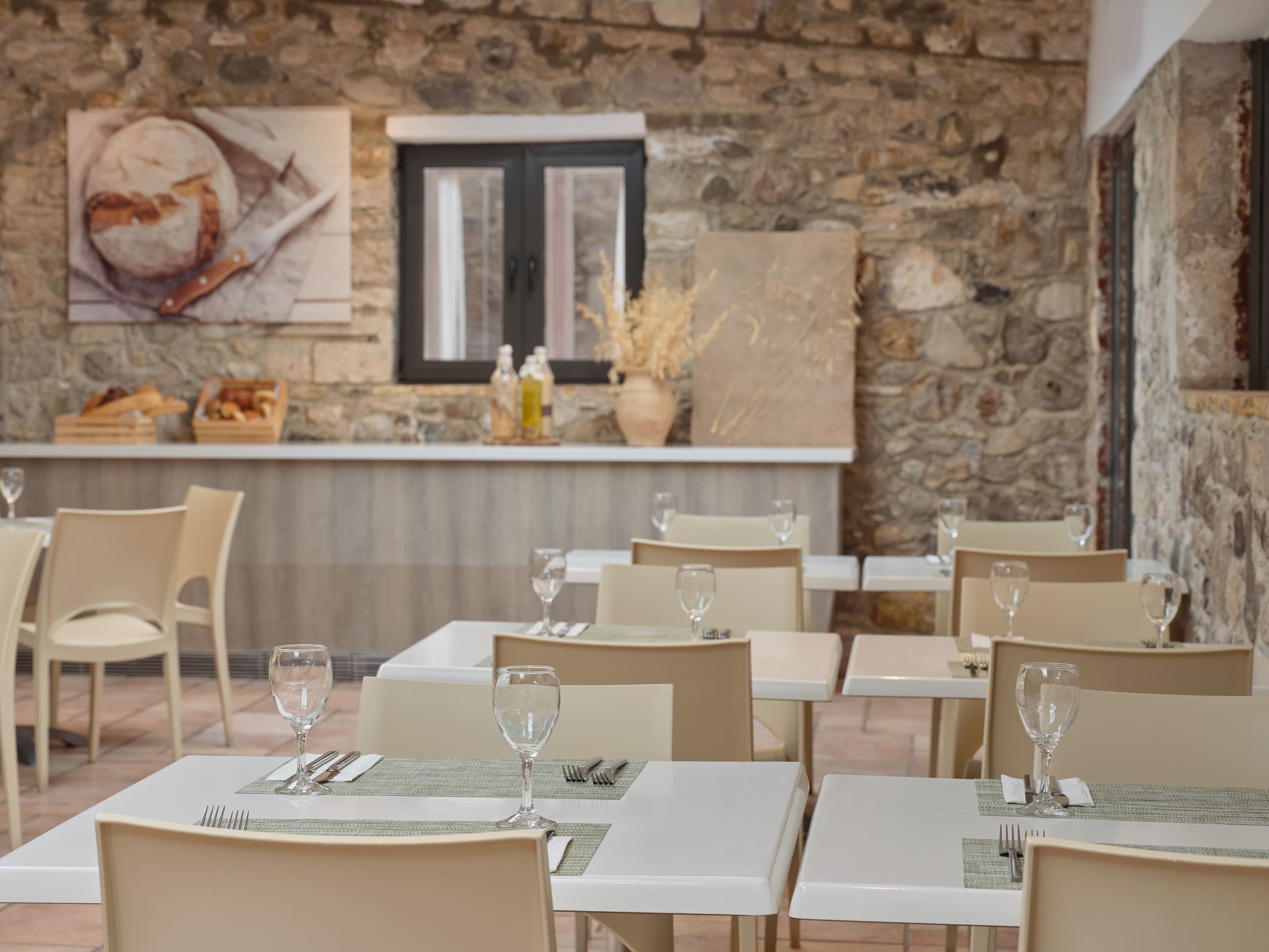 a room with tables and chairs