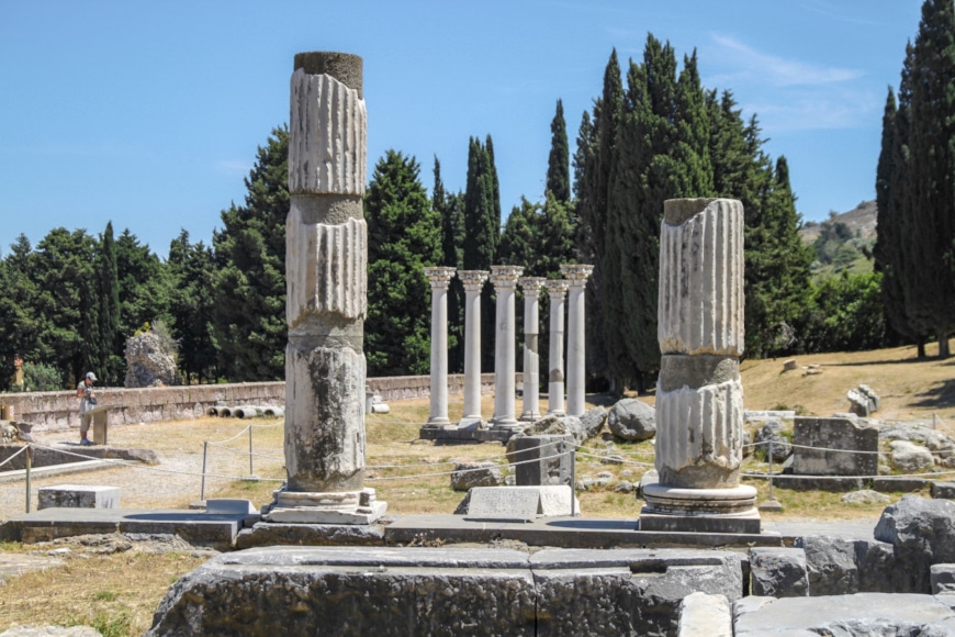 a group of stone pillars