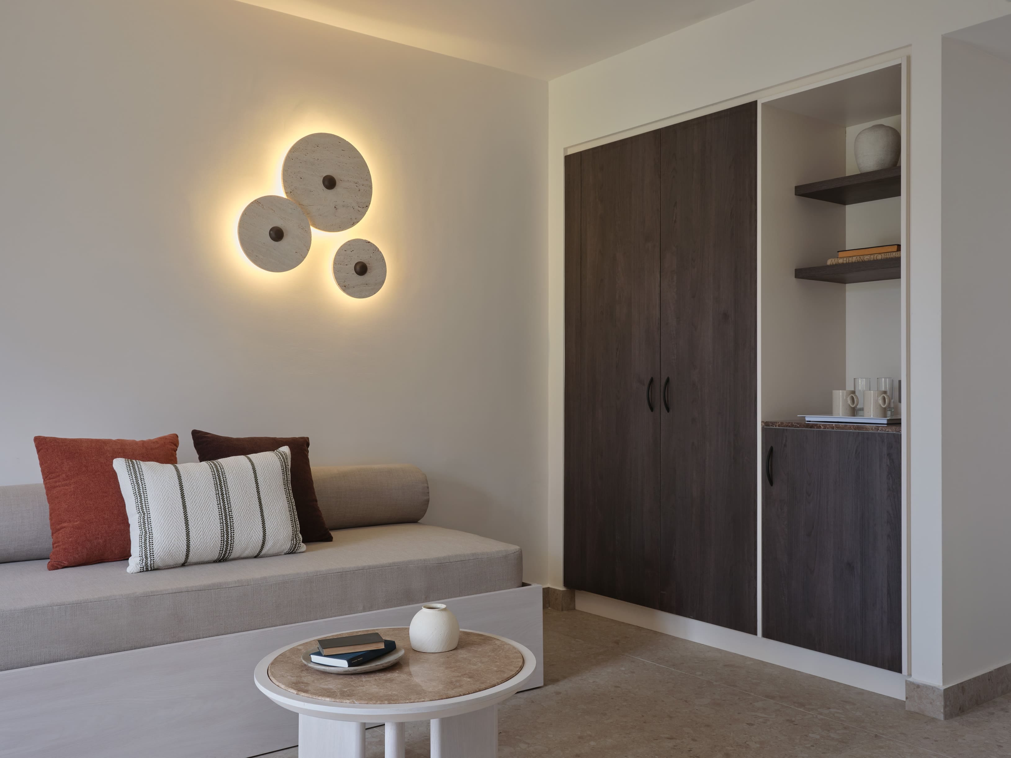 a room with a couch and a table