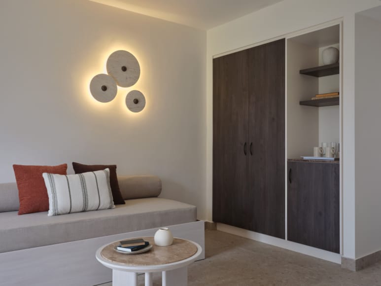 a room with a couch and a table