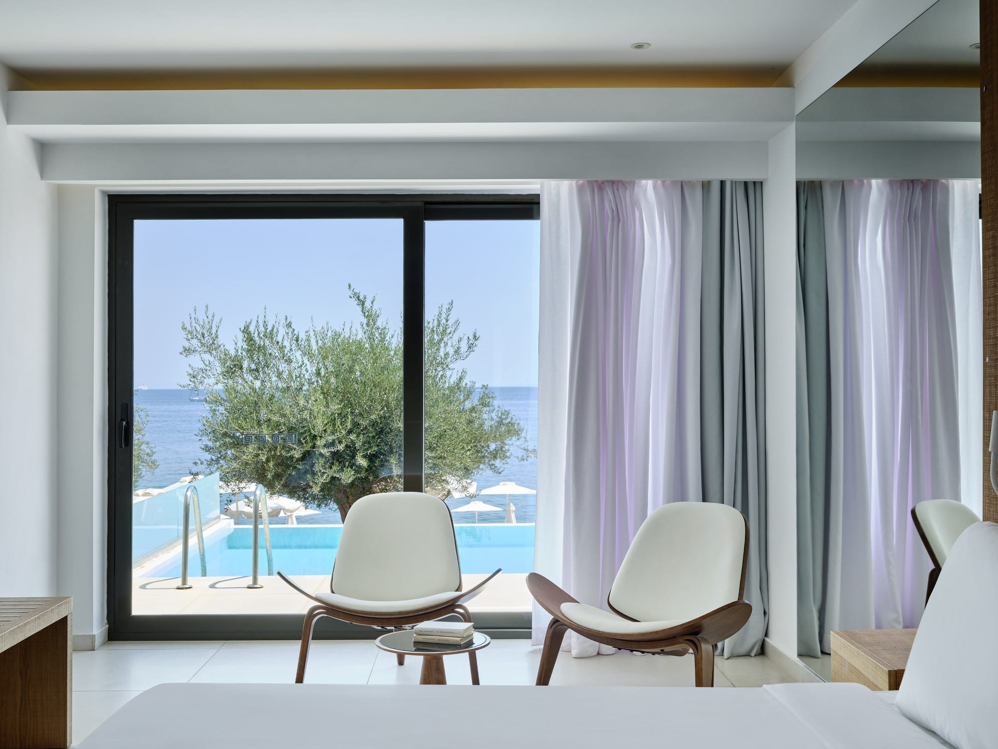 a room with a table and chairs