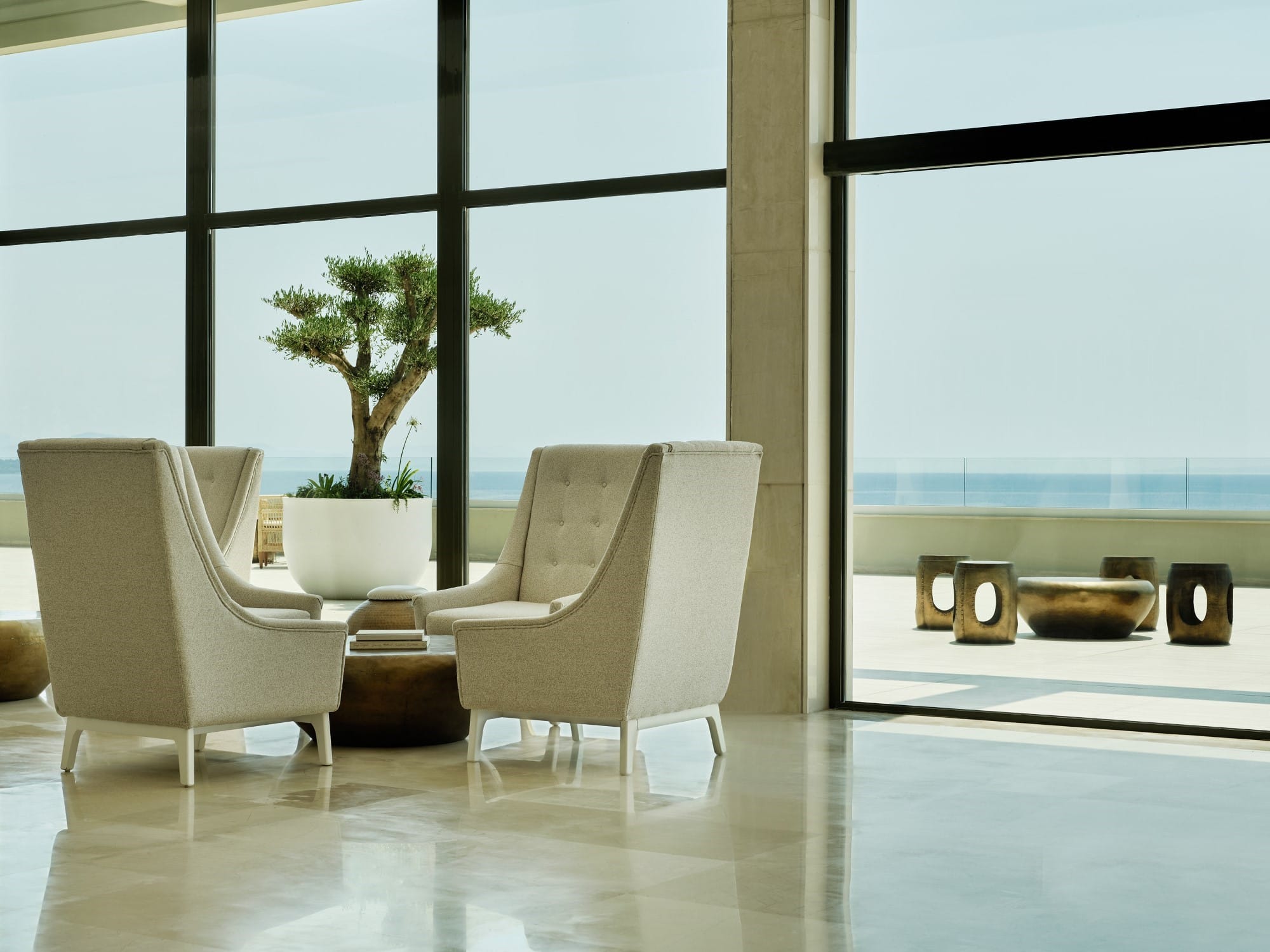 a room with chairs and a table