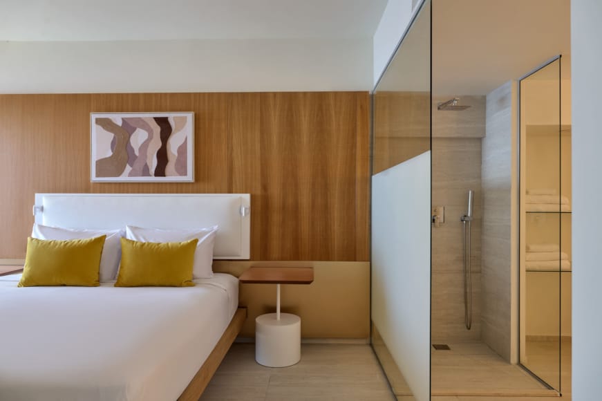 a room with a bed and a table