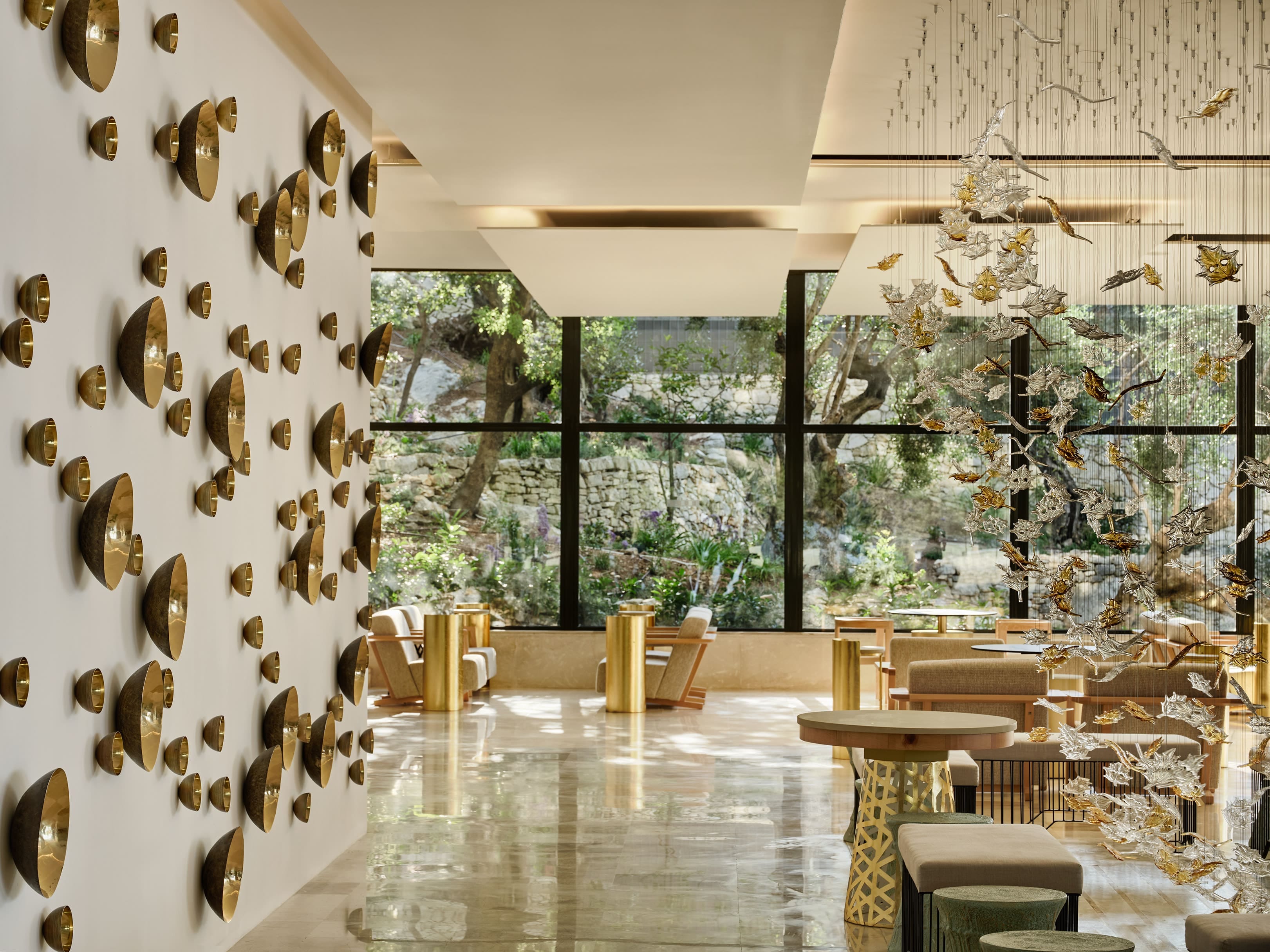 a room with tables and chairs