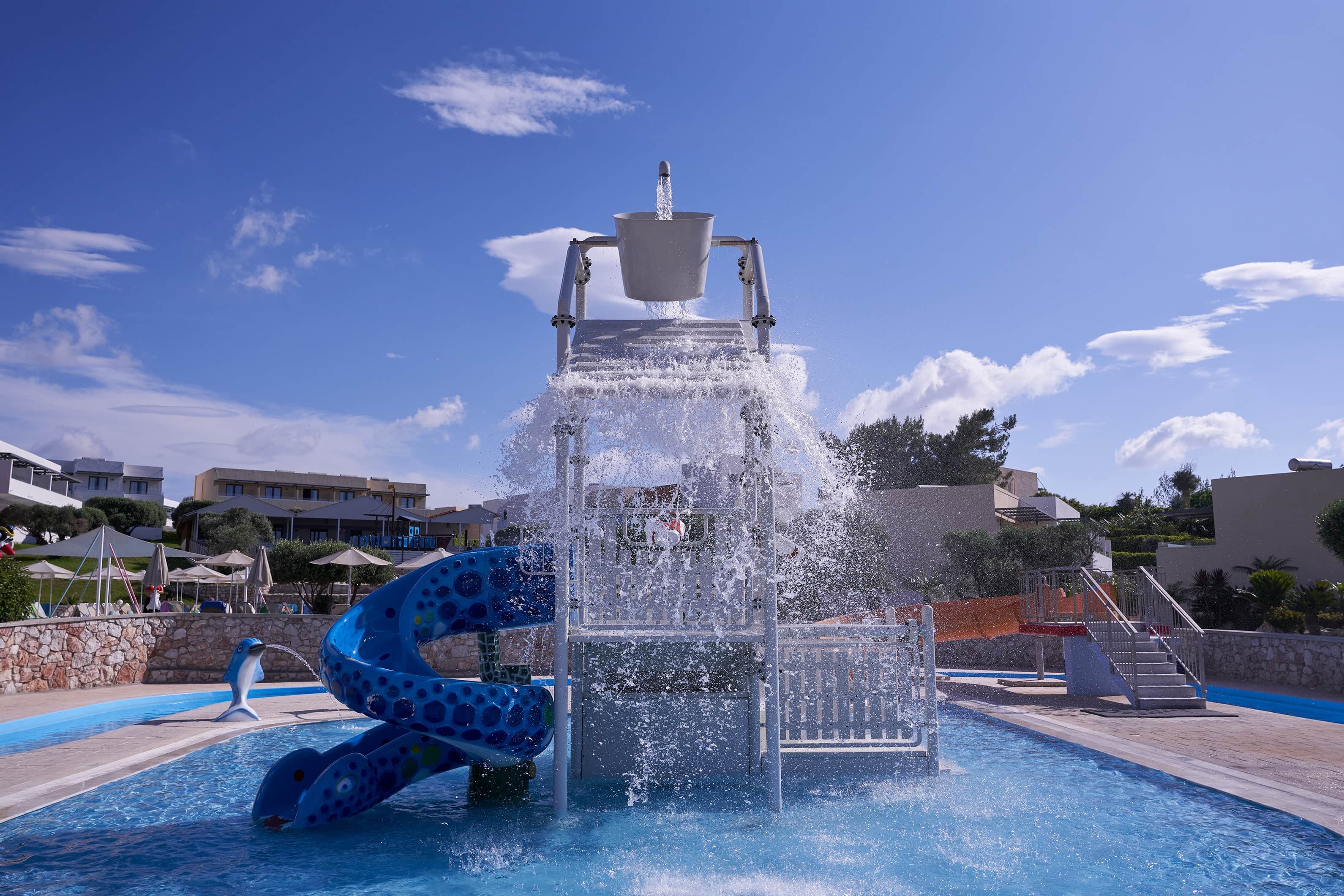 a water fountain in a pool