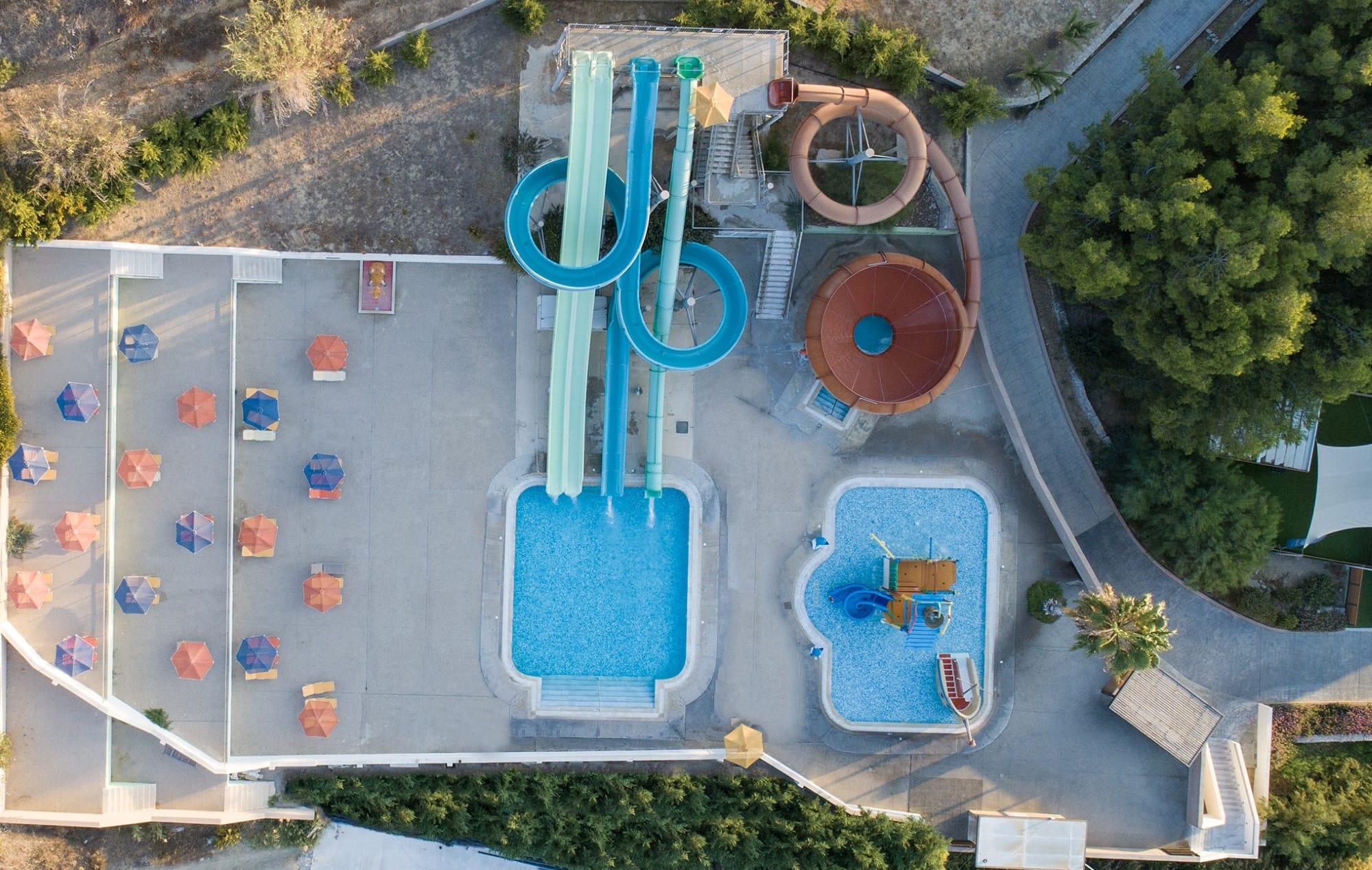 a miniature park with a pool