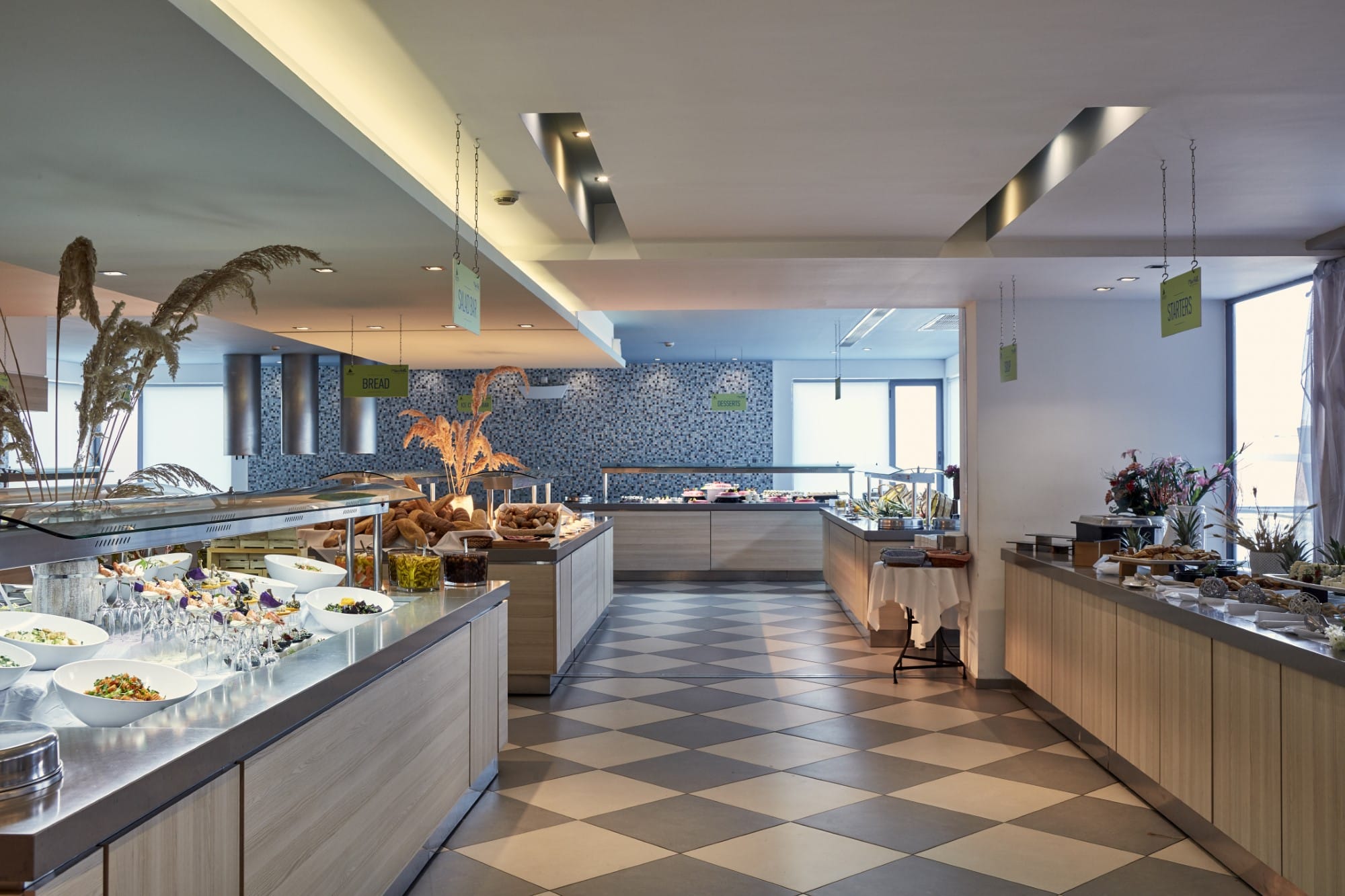 a kitchen with a large island