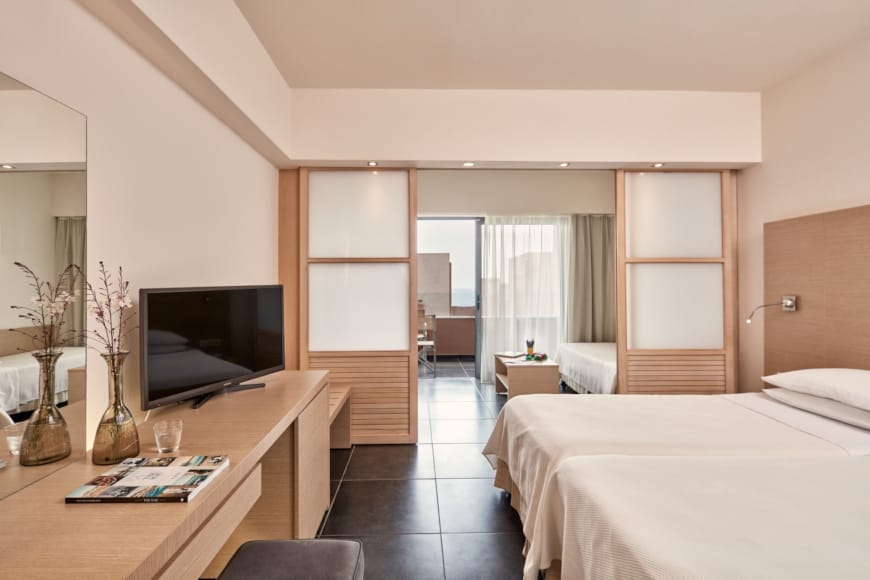 a room with a bed and a tv
