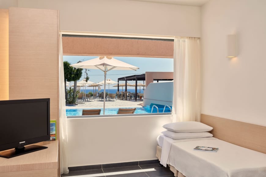 a bathroom with a large window