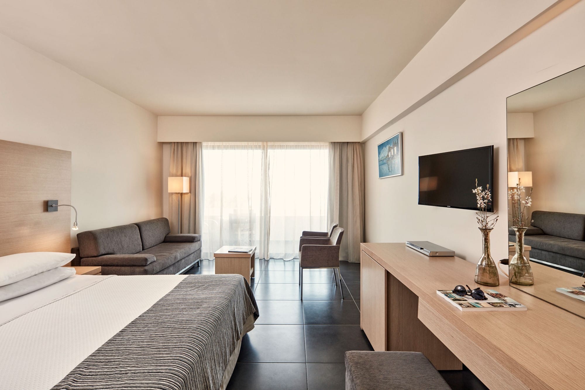 a room with a bed and a table