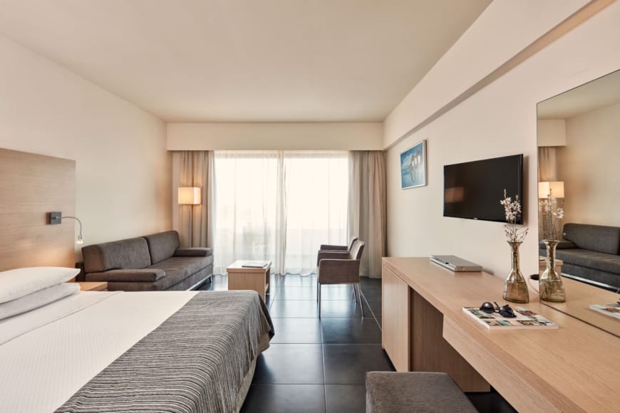a room with a bed and a table