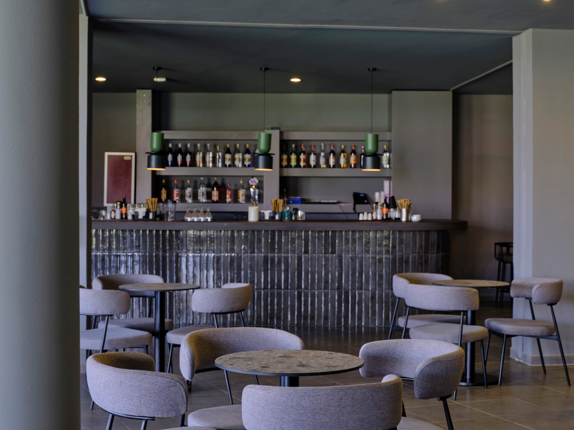 a room with tables and chairs