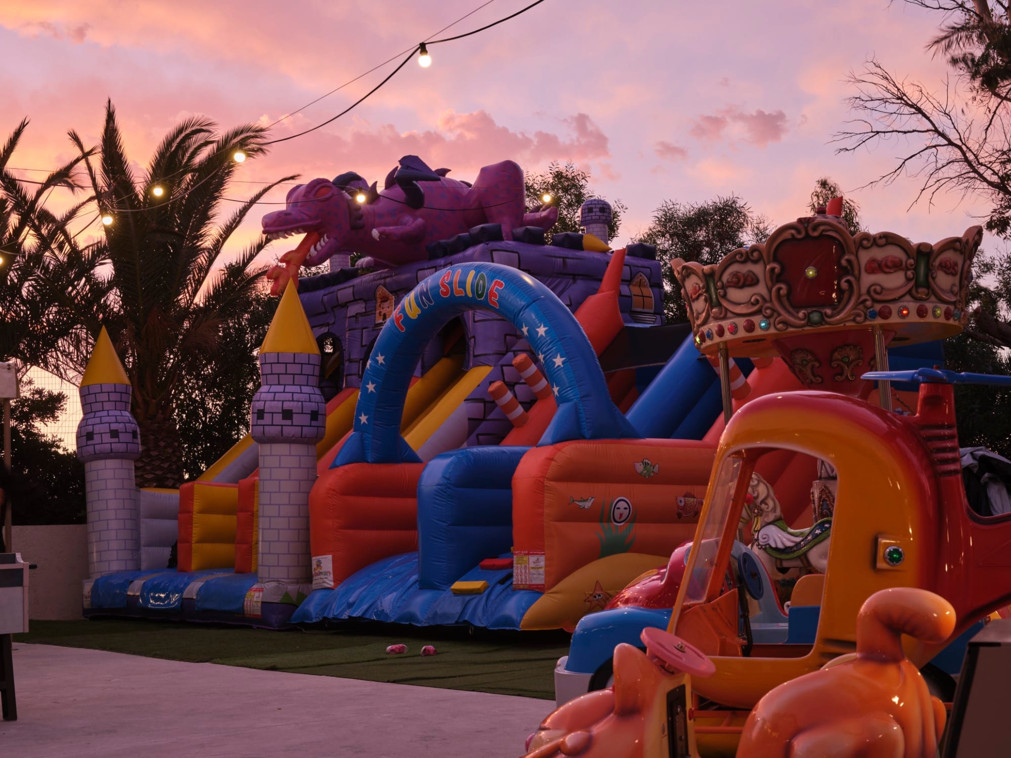 a colorful amusement park ride