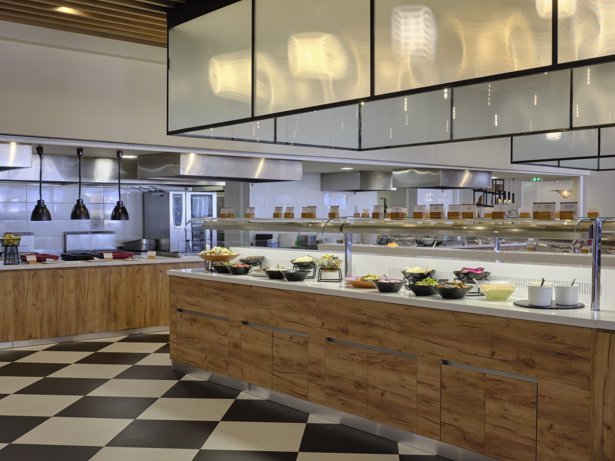 a kitchen with a large counter