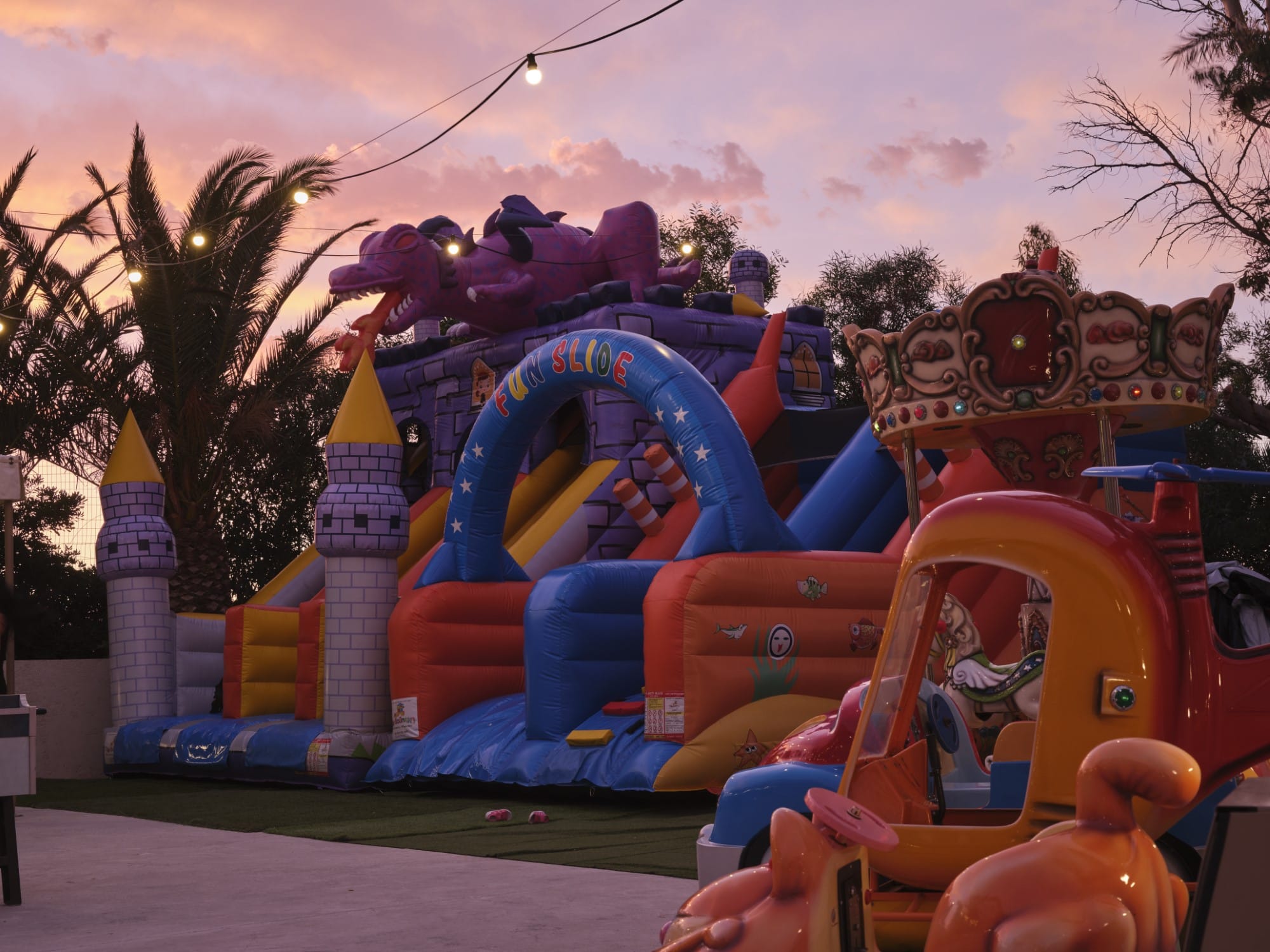 a colorful amusement park ride