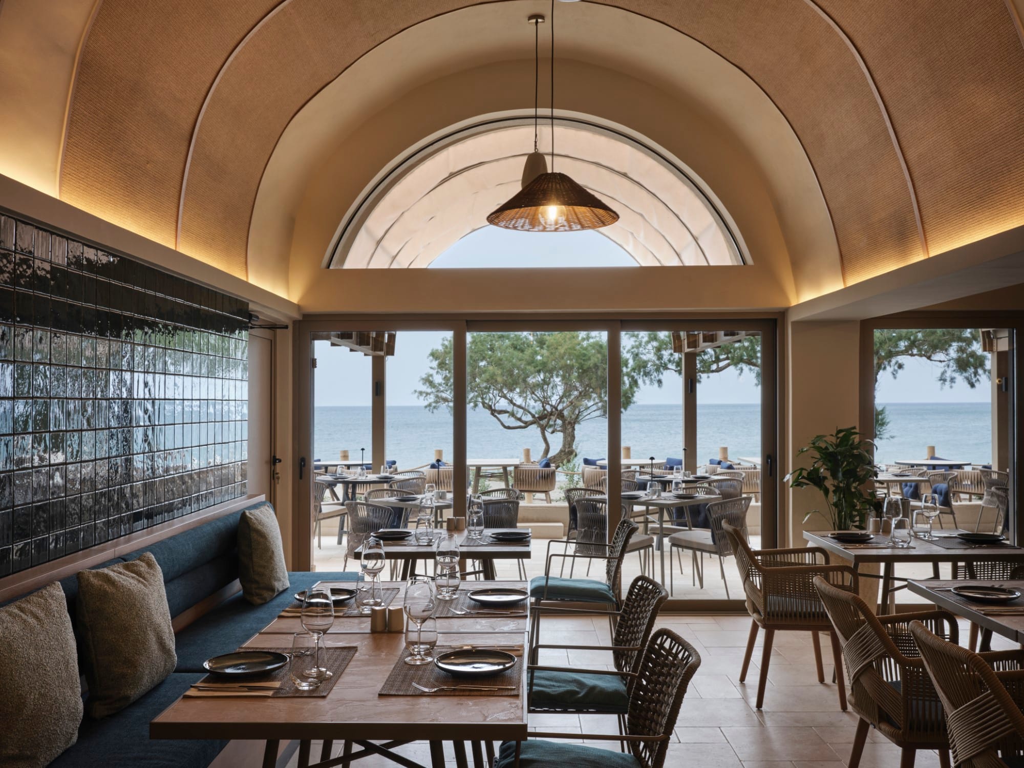 a room with tables and chairs