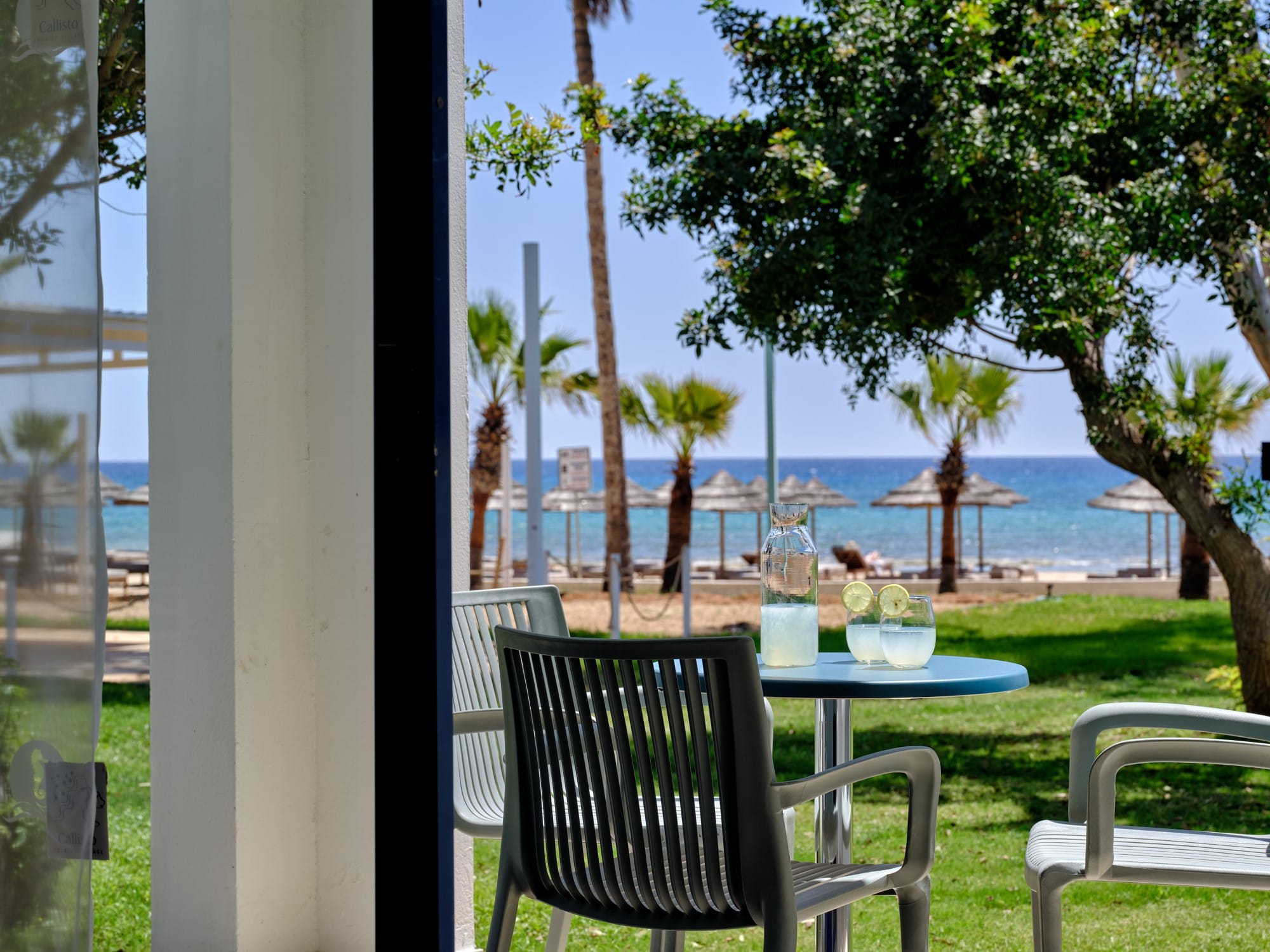 a table and chairs outside