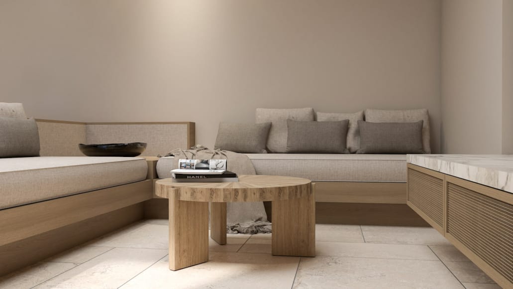 a room with a couch and a table