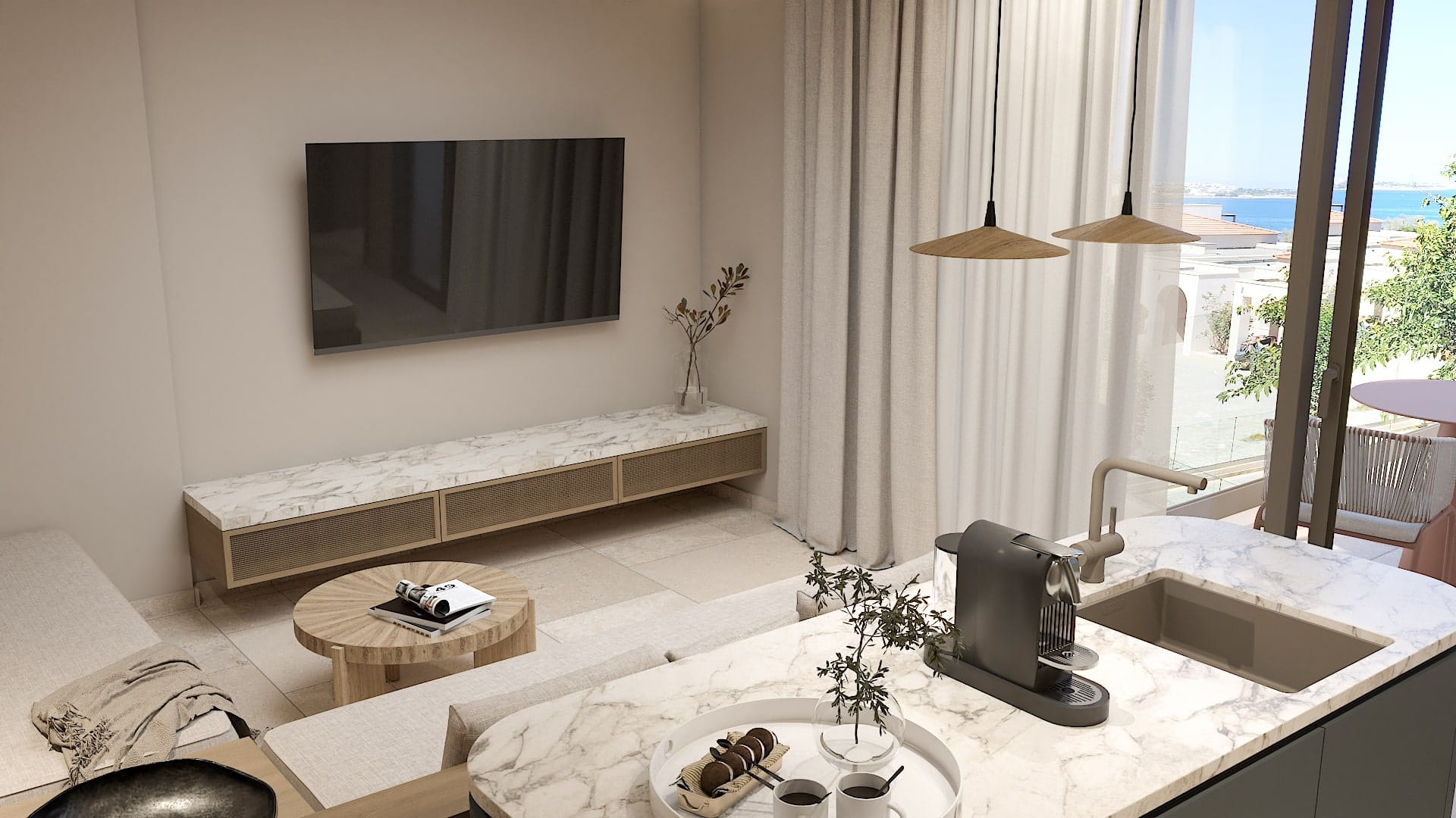 a bathroom with a large window